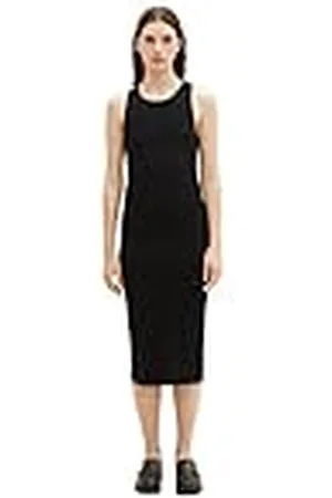 TOM TAILOR 1037256 Vestido con Estructura Acanalada, 14482-Deep Black, L para Mujer
