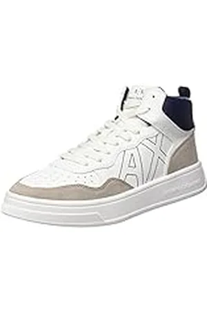 Armani Exchange Mujer Logotipo de Seattle Mid con Contraste Bordado Zapatillas, Blanco y Beige, 35 EU