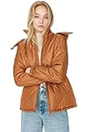 Trendyol Chaqueta de Invierno Regular Lisa con Capucha Abrigo, , M para Mujer