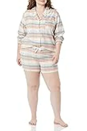 Amazon Conjunto de pijama en franela tejida ligera con pantalones cortos - colores interrumpidos Mujer, , XS
