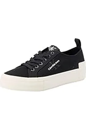 Calvin Klein Jeans BOLD VULC FLATF LOW LACE MIX MTL YW0YW01465, Zapatillas deportivas para Mujer, Negro (Black/Creamy White), 38 EU