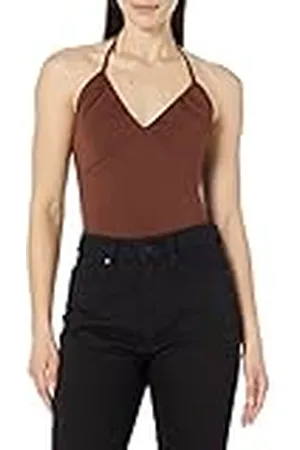 THE DROP Top básico Eshika para mujer, sin mangas, cuello halter, color marrón , XL