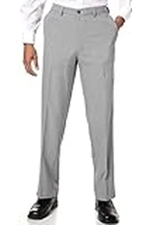 HAGGAR Cool 18 - Pantalones de Hombre de Cintura Alta con Cintura expansible, Color Liso, Tallas Grandes y Altas, String Beige, 36W x 34L