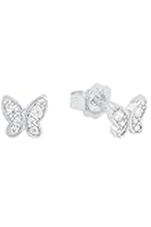 QS by s.Oliver Pendientes de esterlina 925 joyería del oído de los niños de las muchachas, con zirconia cúbico synth., 0,5 cm, , mariposa, Viene en caja de regalo de joyería