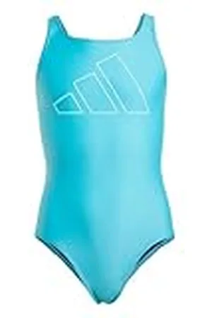 adidas Niñas Performance Big Bars Swimsuit Kids, Lucid Cyan/White, 14-15 Years