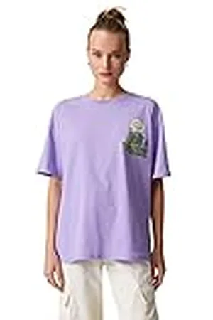 Koton Camiseta de Manga Corta con Cuello Redondo de algodón Estampado en la Parte Trasera, , L para Mujer