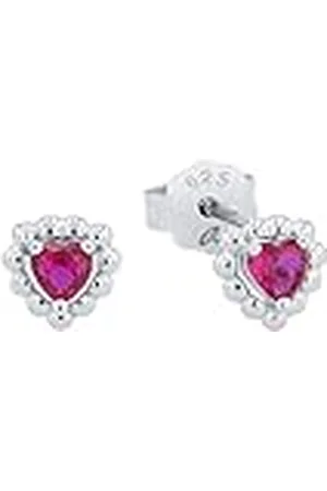Amor Pendientes de plata de ley 925 para niñas, con circonita sintética, 0,6 cm, , corazón, en caja de regalo, 2021187