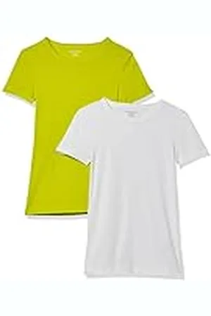 Amazon Camiseta de Cuello a la Caja de Manga Corta y Ajuste Entallado Mujer, Pack de 2, , XL