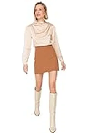Trendyol Minifalda Tejida Recta Acampanada para Mujer Falda, Camellos, 62