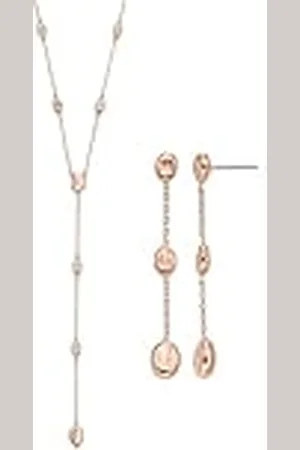 Skagen Collar y Pendientes de Mujer Anja Pebbles en Acero Inoxidable de Tono Rosa Dorado, Set