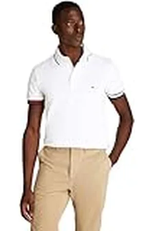 Tommy Hilfiger Polo de manga corta Hombre Flag Cuff Slim Fit, Blanco (White), XL