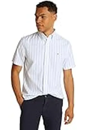 Tommy Hilfiger Camisa de Popelín para Hombre Flex Poplin Manga Corta, Multicolor (Sweet Blue / Optic White), L