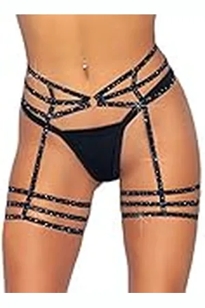 Leg Avenue 81634-00122 Multi Strap Rhinestone Garter Belt with O-Ring Detail, O/S, Lingerie, Talla única para Mujer
