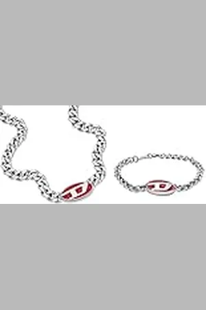 Diesel Pulsera y Collar de Cadena de Acero Inoxidable y Esmalte Rojo para Hombre