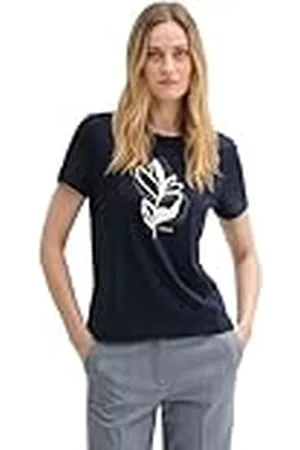 TOM TAILOR 1043104 Camiseta de algodón orgánico con Estampado, 10876-True Navy Blue, M Mujeres