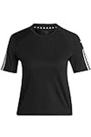 adidas Mujer Train Essentials Train Cotton 3-Stripes Crop tee, Black/White, S
