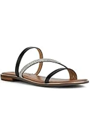Geox D Sozy Plus A, Sandalia Plana, Negro/Plateado, 41 EU