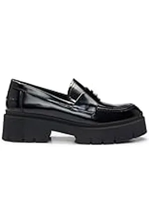 HUGO BOSS Kris_Loafer_BROF, Mocasines Planos Mujer, Black, 40 EU