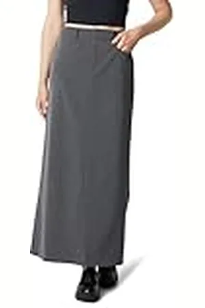 THE DROP Denis Woven Long Column Skirt Falda, Gris Jaspeado, 3XL Grande