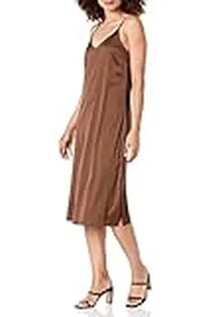 THE DROP Damen Ana Silky vestido de cuello en V Midi Slip, Grano de café, L