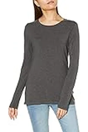 Amazon Camiseta de Cuello Caja, Manga Larga y Ajuste Clásico (Disponible en Tallas Grandes) Mujer, , XL