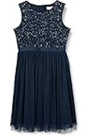 Maya Deluxe Vestido Midi para Niñas con Lentejuelas Adornadas para Fiesta, Tutú, Damas de Honor, Boda con Lazo para Cinturón, , 5-6 Años