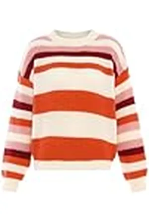 Blonda Top de Punto para Mujer con Cuello Redondo y Rayas en Contraste Multicolor, Talla XL Suéter, Color marrón