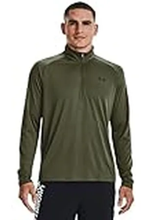Under Armour UA Tech 2.0 1/2 Zip Camiseta de manga larga para hombre, camiseta con cremallera media de secado rápido, color rojo/negro