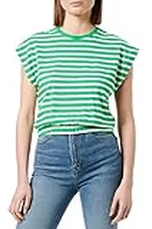 ONLY Onlmay S/S Crop Top Box Jrs, Kelly Green/Rayas: Cloud Dancer (Dina), S para Mujer