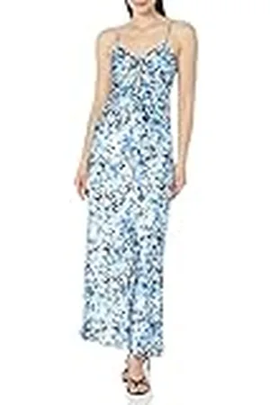 THE DROP Vestido Lencero para Mujer, Shelby, Detalles Cut-Out y Cordones, Azul Marino y Flores Multicolor, 4XL Grande