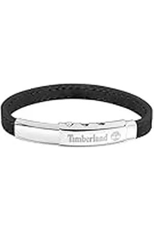 Timberland AMITY TDAGB0001601 - Pulsera para hombre de acero inoxidable y plata y piel negra, longitud: 18 cm + 10 cm, Eine Grösse, Acero inoxidable Cuero, No es una piedra preciosa