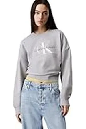 Calvin Klein Sudadera Mujer Monologo French Terry con cuello redondo, Gris (Heroic Grey Heather), M