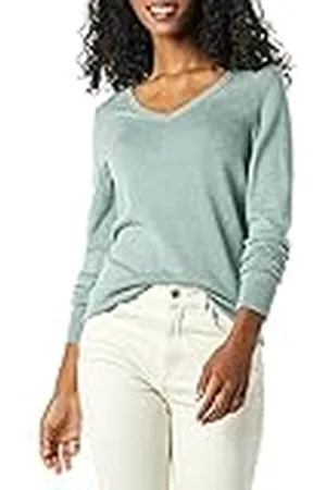 Amazon Jersey de Cuello en V, Manga Larga, Ligero y de Ajuste Clásico (Disponible en Tallas Grandes) Mujer, , XS
