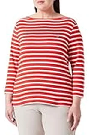 Tommy Hilfiger Camiseta de Manga Larga de Algodón para Mujer, Multicolor (Breton Fierce Red/Ecru), 46