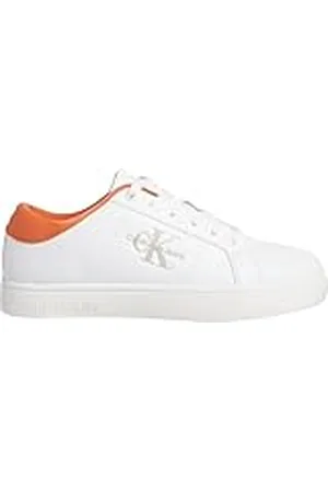 Calvin Klein Sneaker con suela cupsole Hombre de piel, Multicolor (Bright White/Apricot Orange), 44