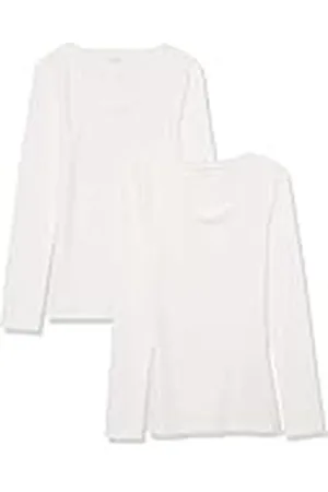 Amazon Jersey Ajustado Acanalado con Cuello Redondo (Disponible en Tallas Grandes) Mujer, Pack de 2, , L