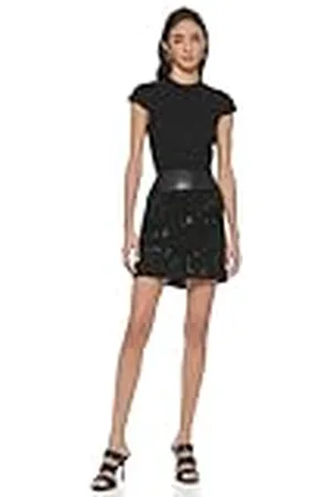 DKNY Fringe Skirt with PU Waistband Falda, , 42 para Mujer