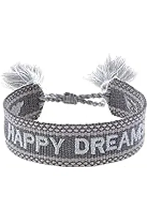 Engelsrufer Pulsera de mujer de poliéster y algodón en color y blanco con bordado HAPPY DREAMS, cierre de cordón, tamaño ajustable, 15,5-25 cm, Poliéster Lana, No es una piedra preciosa
