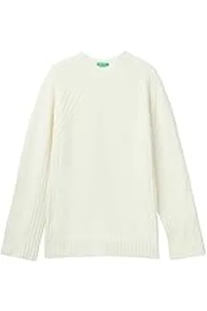 Benetton Camiseta Lupetto M/L 1244d203e Suéter, Color Blanco, XS para Mujer