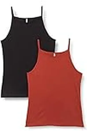 ONLY ONLMAY Life S/L Stripe Top 2 Pack JRS Camiseta sin Mangas, Burnt Henna/Pack:Black, XS para Mujer