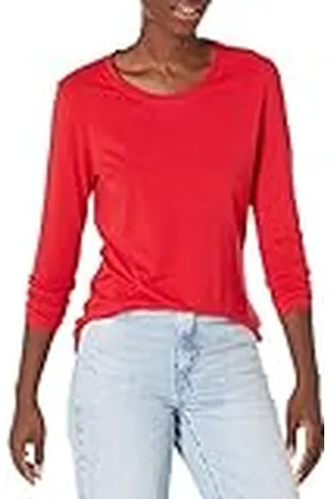 Amazon Camiseta de Cuello Caja, Manga Larga y Ajuste Clásico (Disponible en Tallas Grandes) Mujer, , XXL