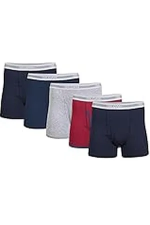 Gildan Ropa Interior de Hombres, Boxer Briefs Multipack, Azul Marino/Jaspeado/Gris Deportivo/Punto (Paquete de 5, Longitud más Corta), M