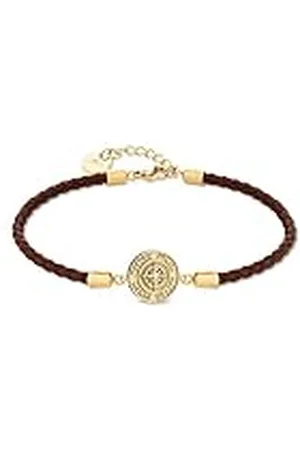 Fynch-Hatton Pulsera de cuero con parte central Northstar de acero inoxidable, 18 cm, Acero inoxidable, No es una piedra preciosa