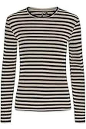 Pieces® Pcruka LS Top Noos BC Camiseta de Manga Larga, Silver Mink/Stripes:Black, XL Mujeres