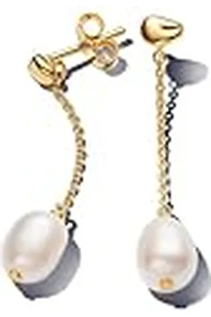 PANDORA Essence Pendientes de botón chapados en oro de 14 quilates con perla blanca barroca cultivada de agua dulce tratada