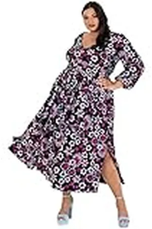 Lovedrobe Womens Ladies Plus Size Midaxi Dress with Pockets Slit Split Sequins Floral Long Sleeve V Neck Back Keyhole High Waist Vestido de cóctel, , 50 De Las Mujeres