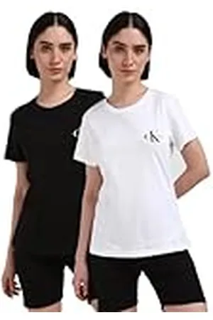 Calvin Klein Jeans Mujer Pack de 2 Camisetas manga corta Monologo Slim Cuello redondo, Multicolor (Ck Black / Bright White), XXS