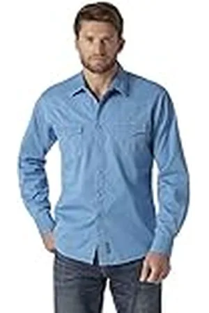 Wrangler Camisa Retro de Manga Larga con Dos Bolsillos, , L para Hombre