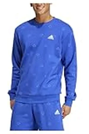 adidas Hombre Seasonal Essentials Monogram Graphic Crew Fleece Sweatshirt, Semi Lucid Blue, XXL