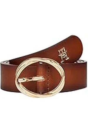 Tommy Hilfiger Cinturón Mujer Chic 2,5 cm Burnished Cinturón de piel, Marrón (Cognac Burnished Edges), 95 cm